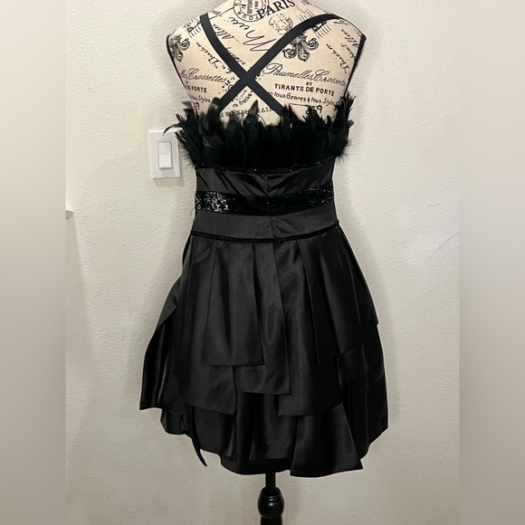 Elegant Black Feathered Strapless Dress - Picture 4 of 11